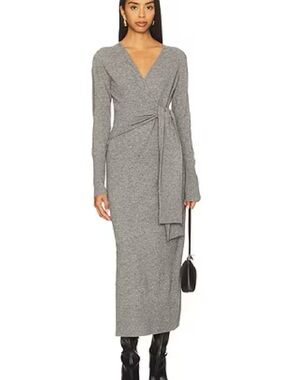 SIMKHAI Skyla Midi Dress in Cotton & Cashmere Dress in gray size S